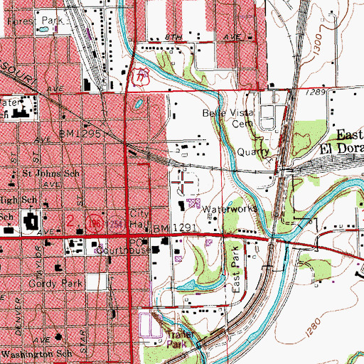 Topographic Map of McDonald Baseball Stadium, KS