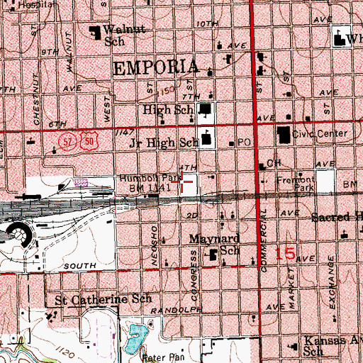 Topographic Map of Emporia Recreation Center, KS