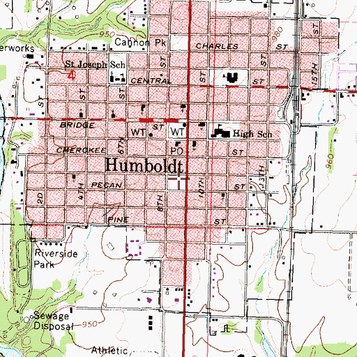 Topographic Map of Humboldt Community Center, KS
