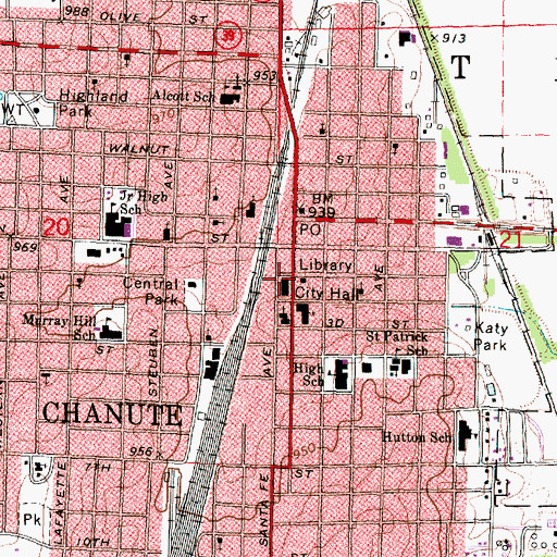 Topographic Map of Chanute Memorial Auditorium, KS