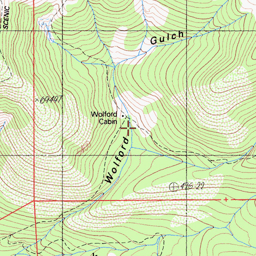 Topographic Map of Wolford Cabin, CA
