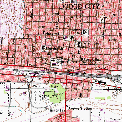 Topographic Map of Dodge City Area Chamber of Commerce, KS