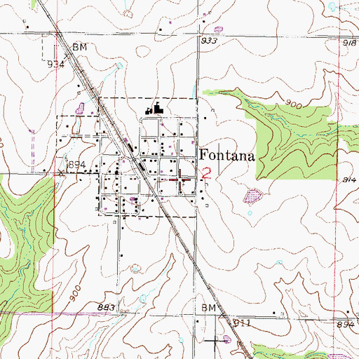 Topographic Map of Fontana Church of Christ, KS