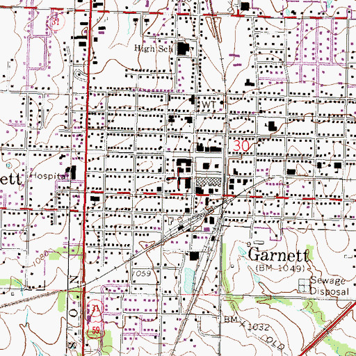 Topographic Map of Garnett Senior Center, KS