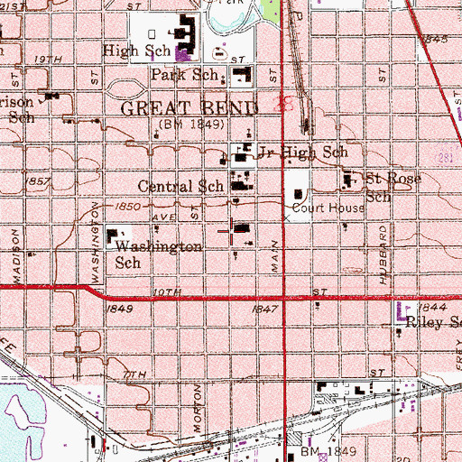 Topographic Map of Great Bend Recreation Center, KS