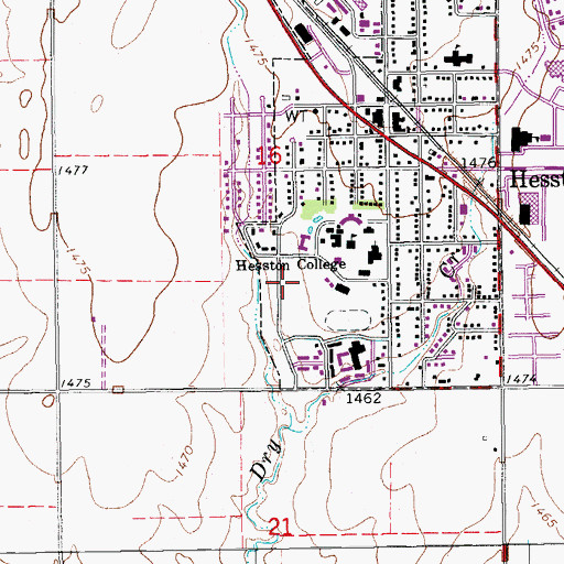 Topographic Map of Hesston College Campus Activities Center, KS