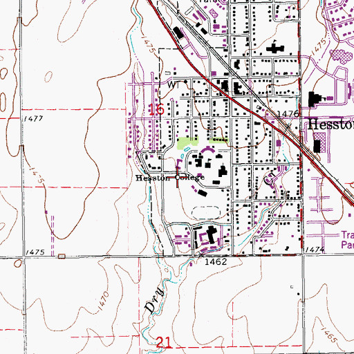 Topographic Map of Hesston College Yost Center, KS