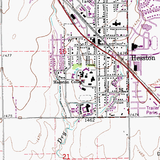 Topographic Map of Hesston College Mary Miller Library, KS