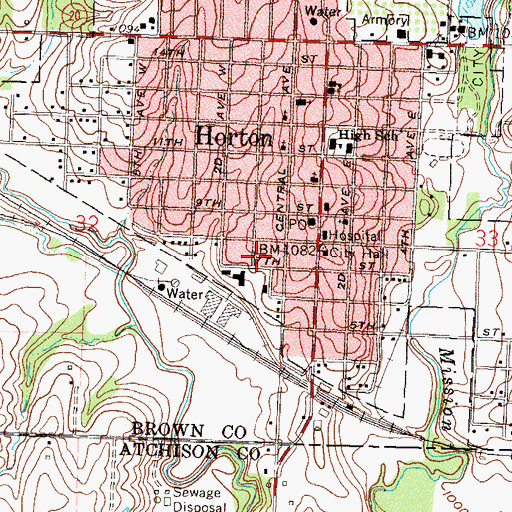 Topographic Map of Horton Community Center Blue Building, KS