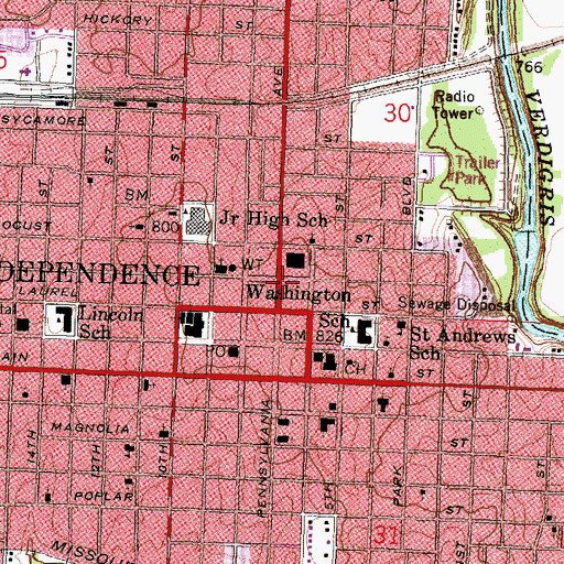 Topographic Map of Independence Chamber of Commerce, KS