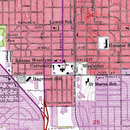 Topographic Map of Kansas Wesleyan University Memorial Library, KS