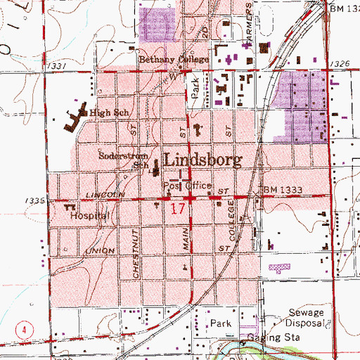Topographic Map of Lindsborg Chamber of Commerce, KS