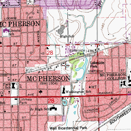 Topographic Map of McPherson Water Park, KS