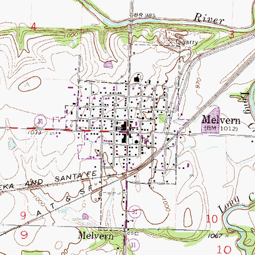 Topographic Map of Melvern Community Center, KS