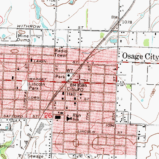 Topographic Map of Osage County Senior Center, KS