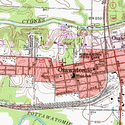 Topographic Map of Memorial Hall, KS
