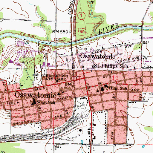 Topographic Map of Osawatomie Railroad Museum, KS