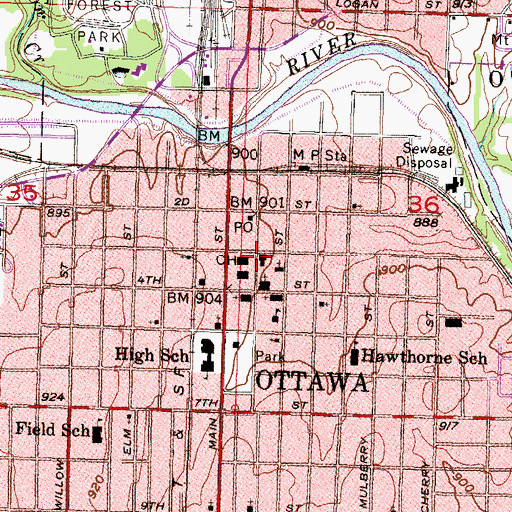 Topographic Map of Ottawa Municipal Auditorium, KS