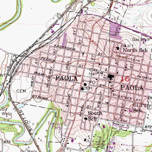 Topographic Map of Paola Senior Center, KS