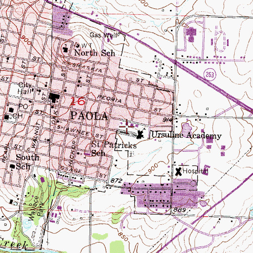 Topographic Map of Paola Community Center, KS