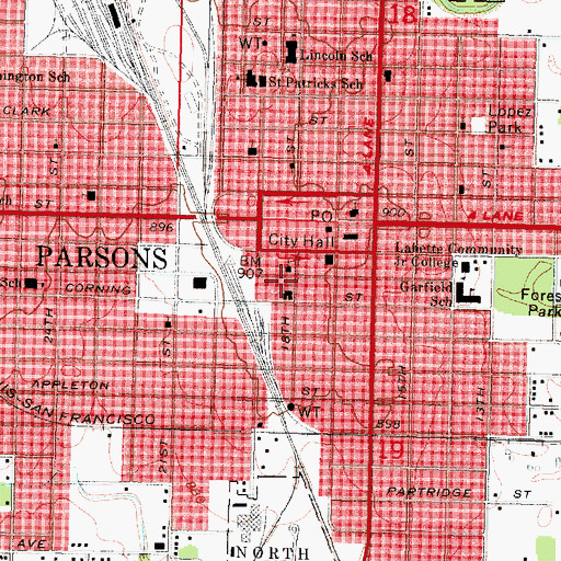 Topographic Map of Parsons Senior Center, KS