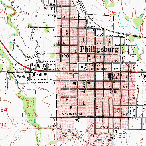 Topographic Map of Phillipsburg Area Chamber of Commerce, KS