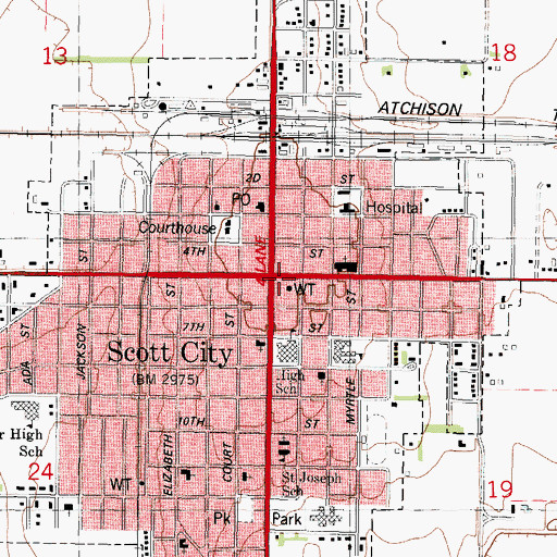 Topographic Map of Scott City Chamber of Commerce, KS