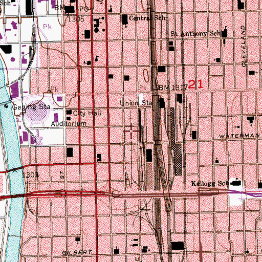 Topographic Map of Intrust Bank Arena, KS