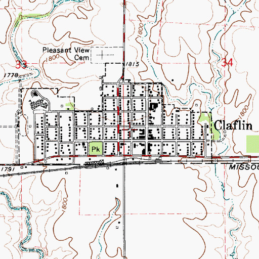 Topographic Map of Claflin Community Building, KS