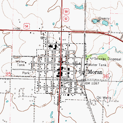 Topographic Map of Moran Community Hall, KS