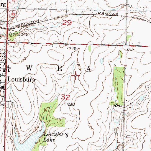 Topographic Map of Louisburg Aquatic Center, KS