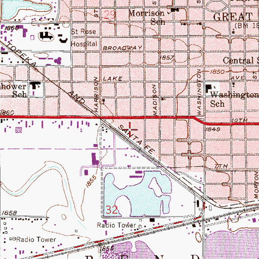Topographic Map of Great Bend Convention Center, KS