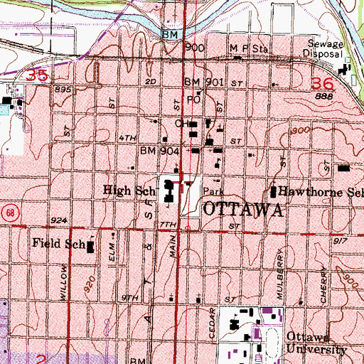 Topographic Map of Carnegie Cultural Center, KS