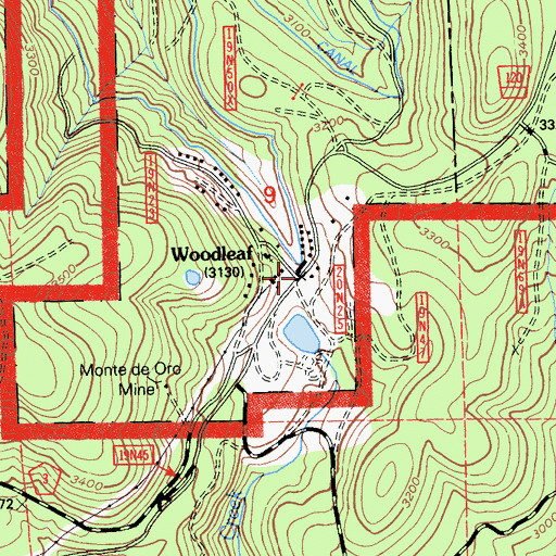 Topographic Map of Woodleaf, CA