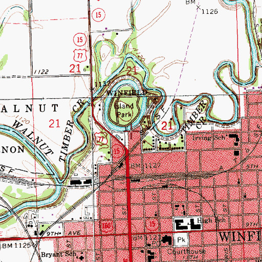 Topographic Map of Winfield Aquatic Center, KS