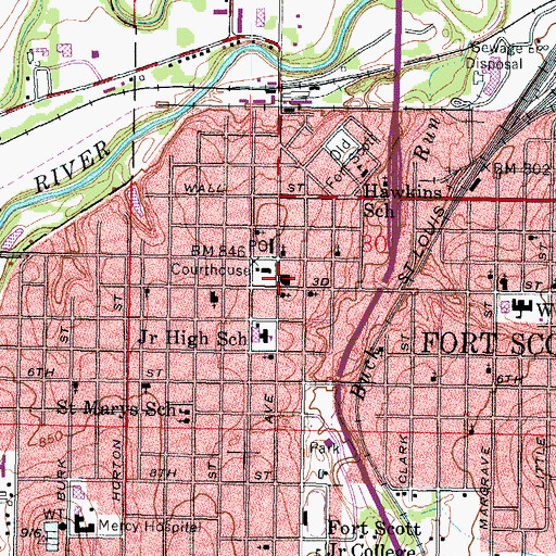 Topographic Map of Fort Scott Memorial Hall, KS