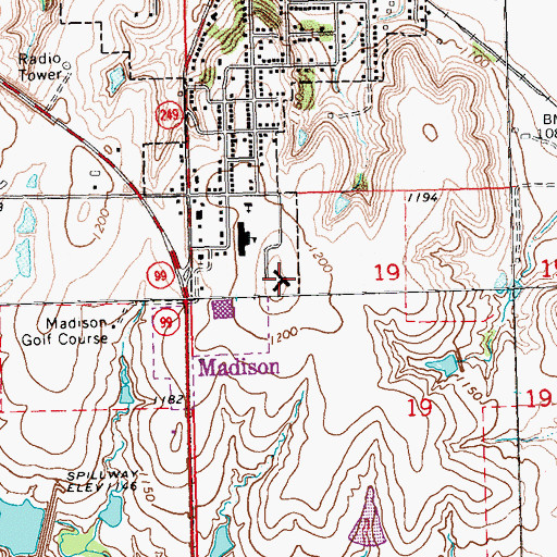 Topographic Map of Madison Senior Center, KS