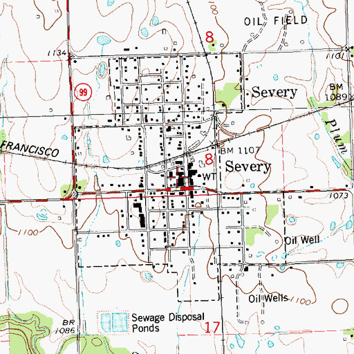 Topographic Map of Severy Senior Center, KS