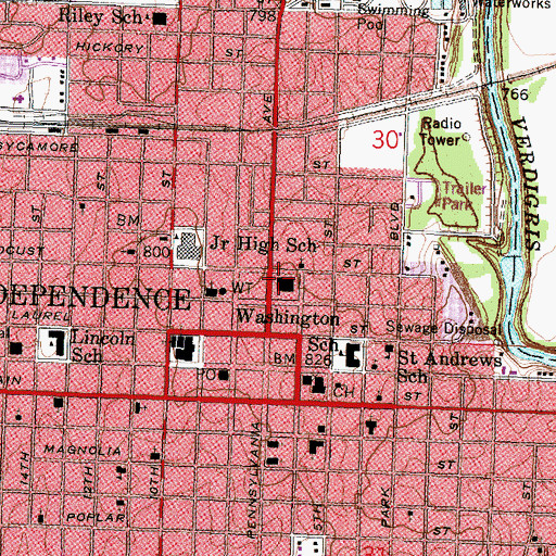 Topographic Map of Memorial Hall, KS