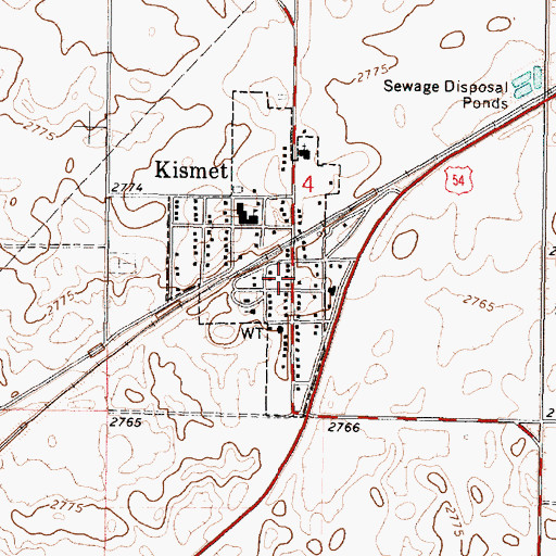 Topographic Map of Kismet City Library, KS