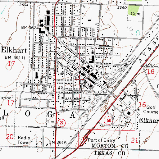 Topographic Map of Elkhart Senior Citizens Center, KS