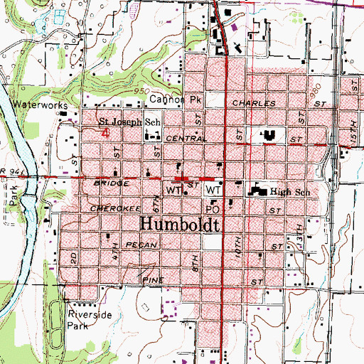 Topographic Map of Humbolt Senior Center, KS
