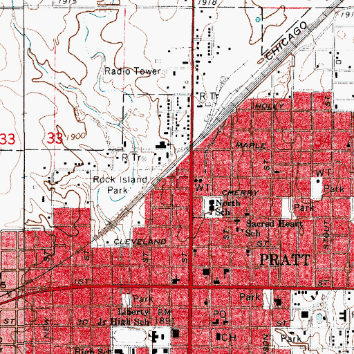 Topographic Map of Pratt Community Center, KS