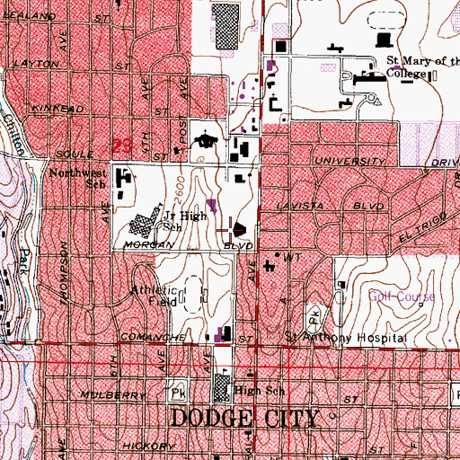 Topographic Map of Dodge City Civic Center, KS
