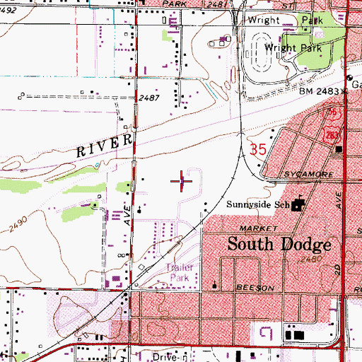 Topographic Map of Dodge City Roundup Rodeo, KS