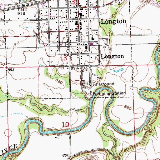 Topographic Map of Longton City Fairgrounds, KS