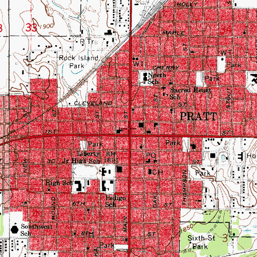 Topographic Map of Pratt Chamber of Commerce, KS