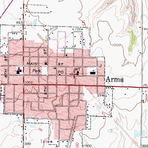 Topographic Map of Arma City Hall, KS