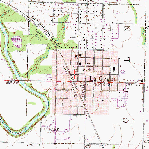 Topographic Map of La Cygne City Hall, KS