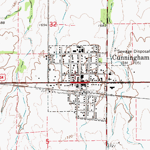 Topographic Map of Cunningham City Hall, KS